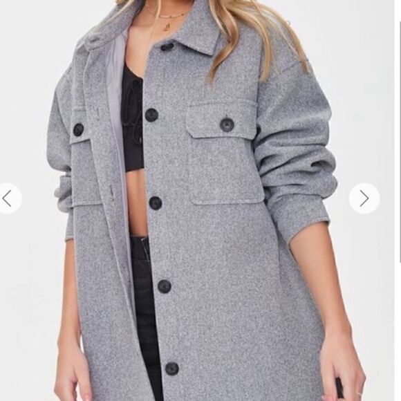 NWOT Gray Flannel forever 21 Button Down Lined Oversized shacket coat‎ - Picture 1 of 12